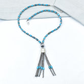 Handmade Turquoise & Sterling Silver Pearl Beaded Necklace 16'' Long