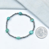 Handmade Turquoise Sterling Silver Pearls 3MM Beaded Stretch Bracelet