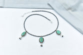 Handmade Royston Turquoise & Sterling Silver Pearl 3mm Beaded Necklace 16'' Long