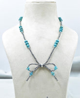 Handmade 3MM Sterling Silver Pearl Beaded Bow Necklace 16'' Long