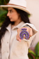 Handmade Purple Dahlia Turquoise & Sterling Silver Adjustable Naja Ring
