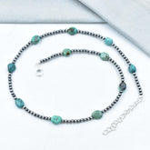 Handmade Turquoise & Sterling Silver Pearl 3mm Beaded Necklace 16'' Long