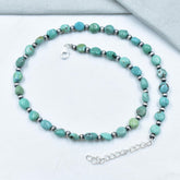 Handmade Turquoise & Sterling Silver Pearl Beaded Necklace 16'' Long