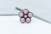Handmade Pink Conch, Pearl & Sterling Silver Adjustable Ring
