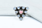 Handmade Pink Conch, Pearl & Sterling Silver Adjustable Ring