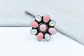 Handmade Pink Conch, Pearl & Sterling Silver Adjustable Ring