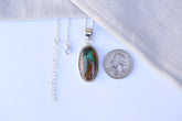 Handmade Pilot Mountain Turquoise & Sterling Silver Oval shape Pendant with 16 inch Adjustable Chain