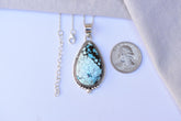 Handmade Blue Moon Turquoise & Sterling Silver Pendant with 16 inch Adjustable Chain