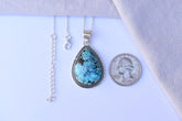 Handmade Blue Moon Turquoise & Sterling Silver Pendant with 16 inch Adjustable Chain