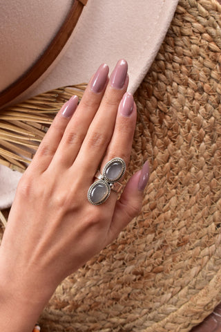 Handmade Grey Moonstone 925 Sterling Silver Crawler Ring