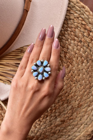 Handmade Blue Sparkling Opal 925 Sterling Silver Ring