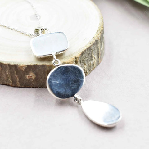 Handmade Mother of Pearl 925 Sterling Silver Lariat Pendant