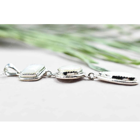Handmade Mother of Pearl 925 Sterling Silver Lariat Pendant