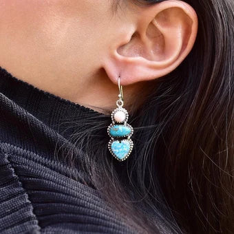 Handmade Aurora Opal & Turquoise Earring in 925 Sterling Silver