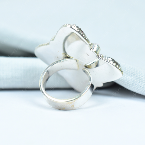 Handmade Pink Conch & Aurora Opal 925 Sterling Silver Ring