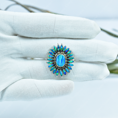 Handmade Aurora Opal 925 Sterling Silver Ring