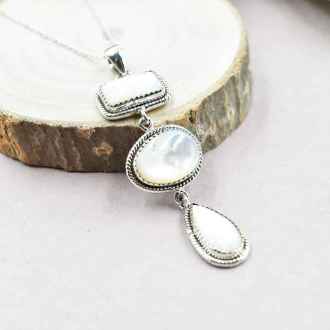 Handmade Mother of Pearl 925 Sterling Silver Lariat Pendant