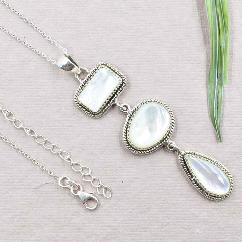 Handmade Mother of Pearl 925 Sterling Silver Lariat Pendant