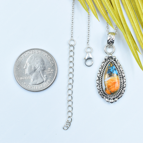 Handmade Spiny Oyster Turquoise Pendant in 925 Sterling Silver