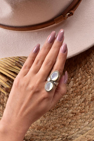Handmade Mother of Pearl Silver Pearl Sterling Silver Crawler Ring