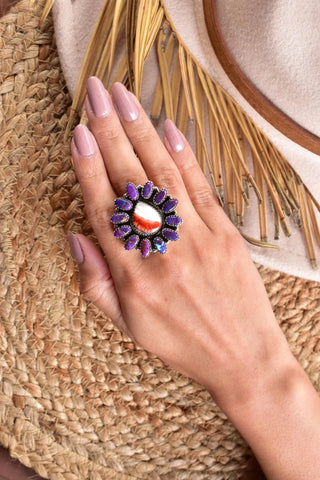 Handmade Purple Copper Turquoise & Spiny Oyster Sterling Silver Ring