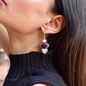 Handmade Aurora Opal & Purple Spiny Oyster Earring in 925 Sterling Silver