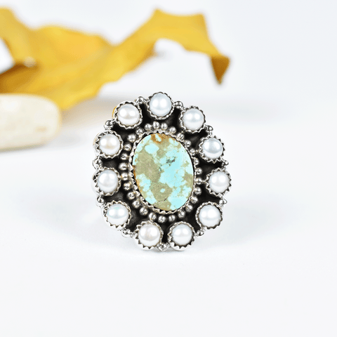 Turquoise and Pearl 925 Sterling Silver Ring