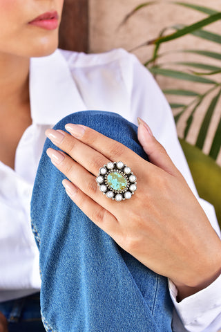 Turquoise and Pearl 925 Sterling Silver Ring