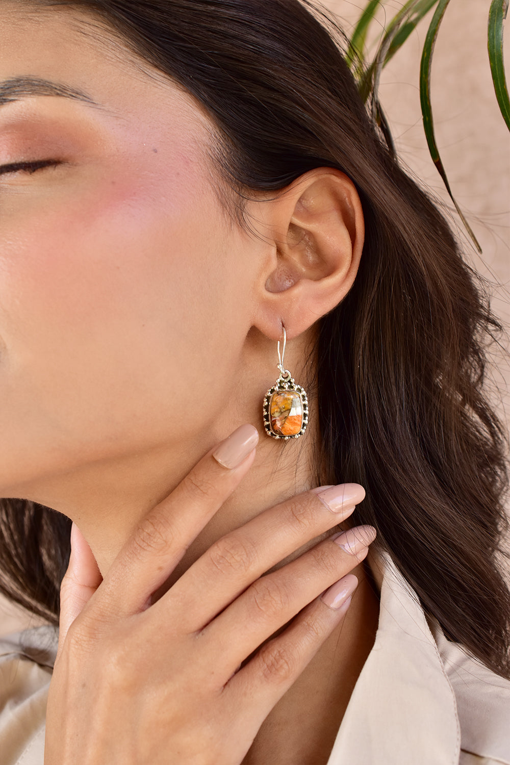 Spiny Oyster Turquoise Earring in 925 Sterling Silver