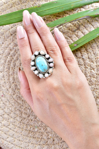 Turquoise and Pink Opal Ring in 925 Sterling Silver