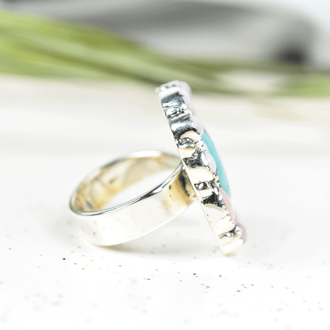 Turquoise and Pink Opal Ring in 925 Sterling Silver