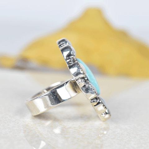 Turquoise White Pearl Ring in 925 Sterling Silver