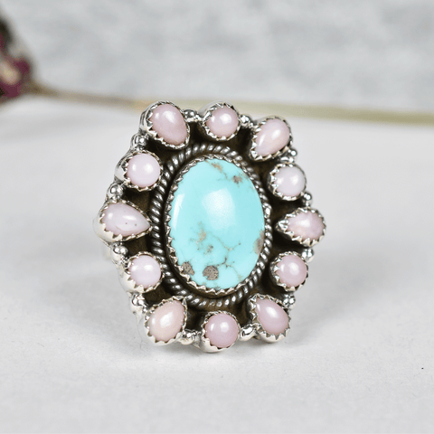 Turquoise & Pink Opal Ring in 925 Sterling Silver