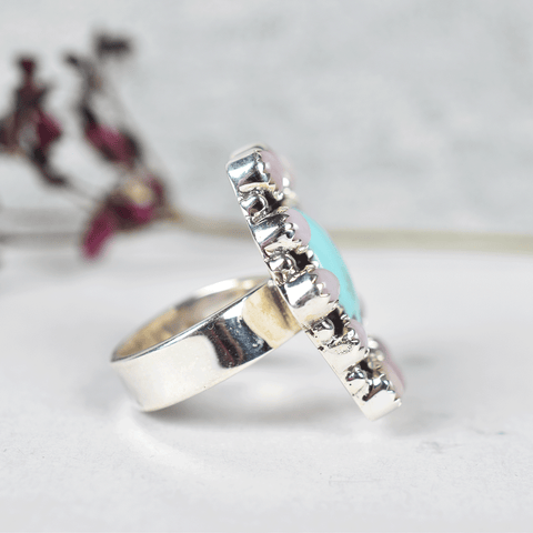 Turquoise & Pink Opal Ring in 925 Sterling Silver