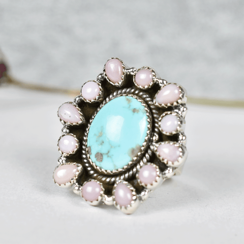 Turquoise & Pink Opal Ring in 925 Sterling Silver