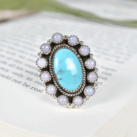 Turquoise & Pink Opal Ring in 925 Sterling Silver