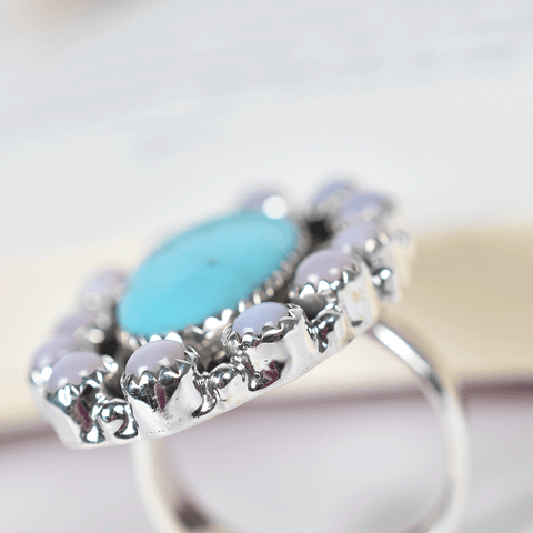 Turquoise & Pink Opal Ring in 925 Sterling Silver