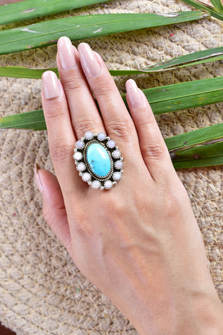 Turquoise & Pink Opal Ring in 925 Sterling Silver