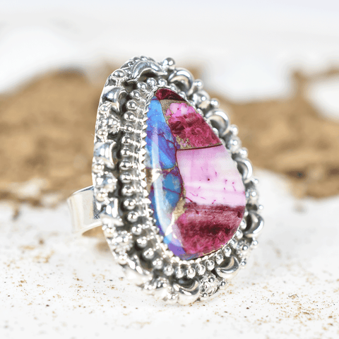 Pink Dahlia Turquoise 925 Silver Ring | Unique 925 Silver Ring
