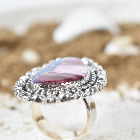 Pink Dahlia Turquoise 925 Silver Ring | Unique 925 Silver Ring