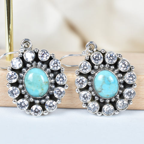 Handmade Turquoise & Cubic Zirconia Earring in 925 Sterling Silver