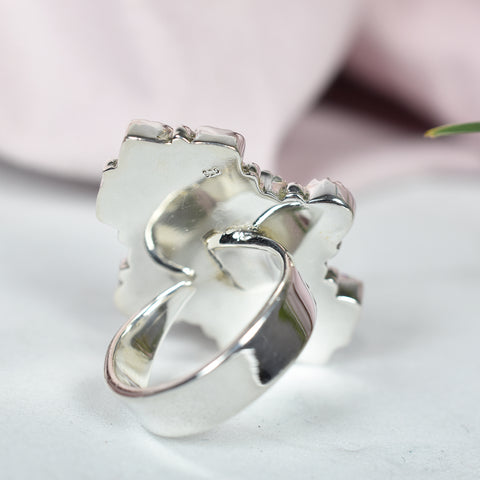 Sparkling Opal and Black Onyx Ring in 925 Sterling Silver