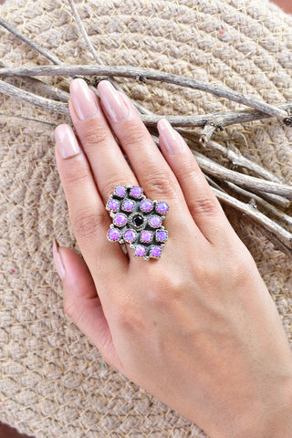 Sparkling Opal and Black Onyx Ring in 925 Sterling Silver