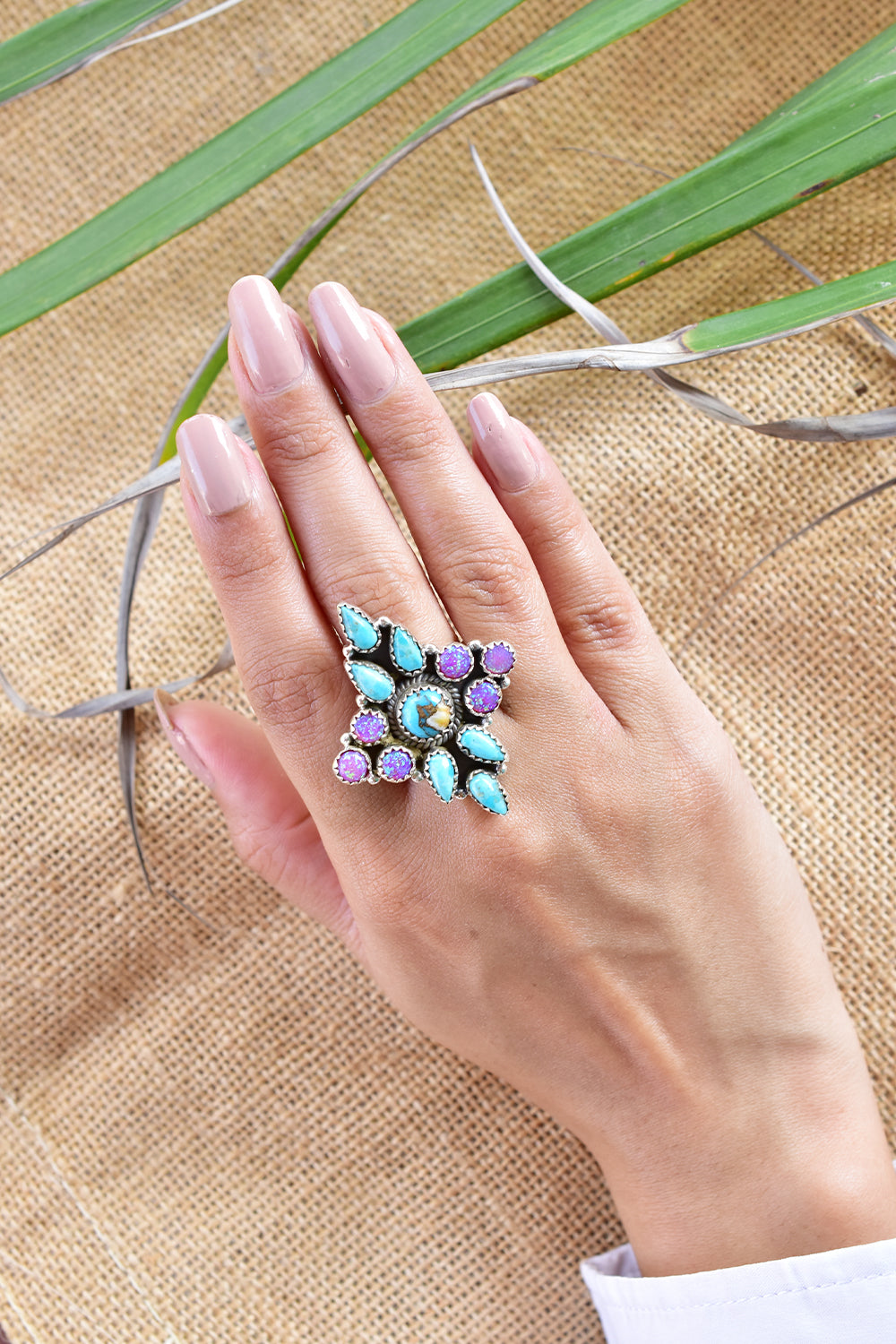 Sparkling Opal and Black Onyx Ring in 925 Sterling Silver