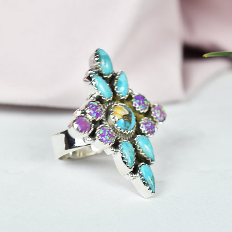 Sparkling Opal and Black Onyx Ring in 925 Sterling Silver