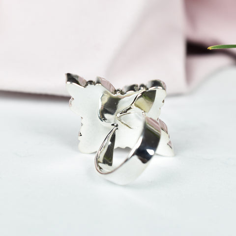 Sparkling Opal and Black Onyx Ring in 925 Sterling Silver