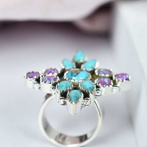 Sparkling Opal and Black Onyx Ring in 925 Sterling Silver