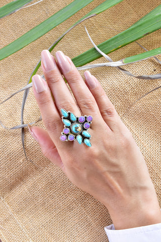 Sparkling Opal and Black Onyx Ring in 925 Sterling Silver