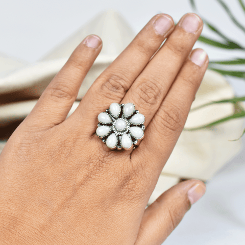 Handmade White Glow Stone Sterling Silver Ring