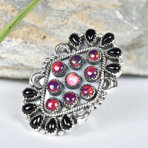 Aurora Opal and Black Onyx Ring in 925 Sterling Silver